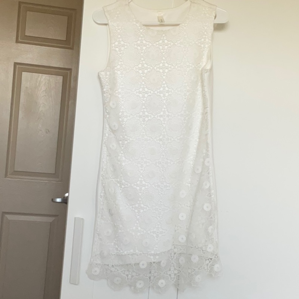 White silky lace dress